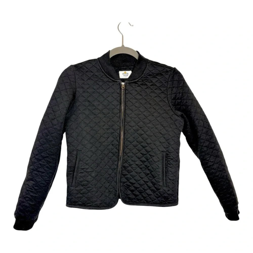 Marine Layer Black Corbet Quilted Bomber Jacket Fitted XS